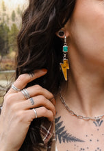 Load image into Gallery viewer, *Discounted* Turquoise + Amber Lightning Bolt Danglies
