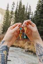 Load image into Gallery viewer, *Discounted* Turquoise + Amber Lightning Bolt Danglies
