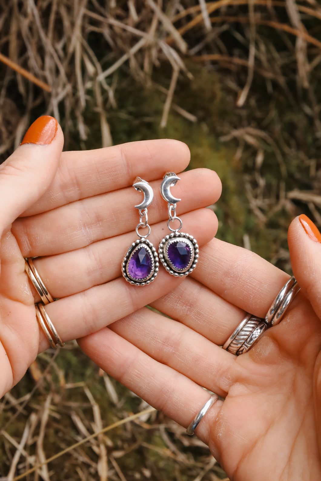 Amethyst Moon Studs