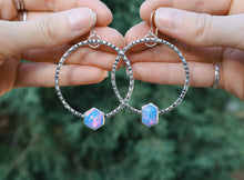 Load image into Gallery viewer, aura opal celestial stamped hoops
