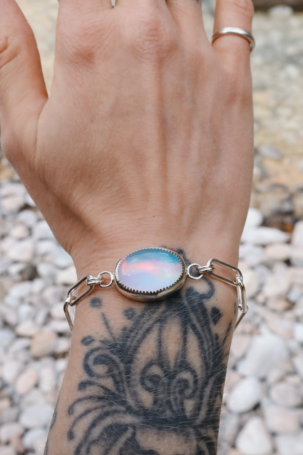 Aura Opal Paperclip Chain Bracelet