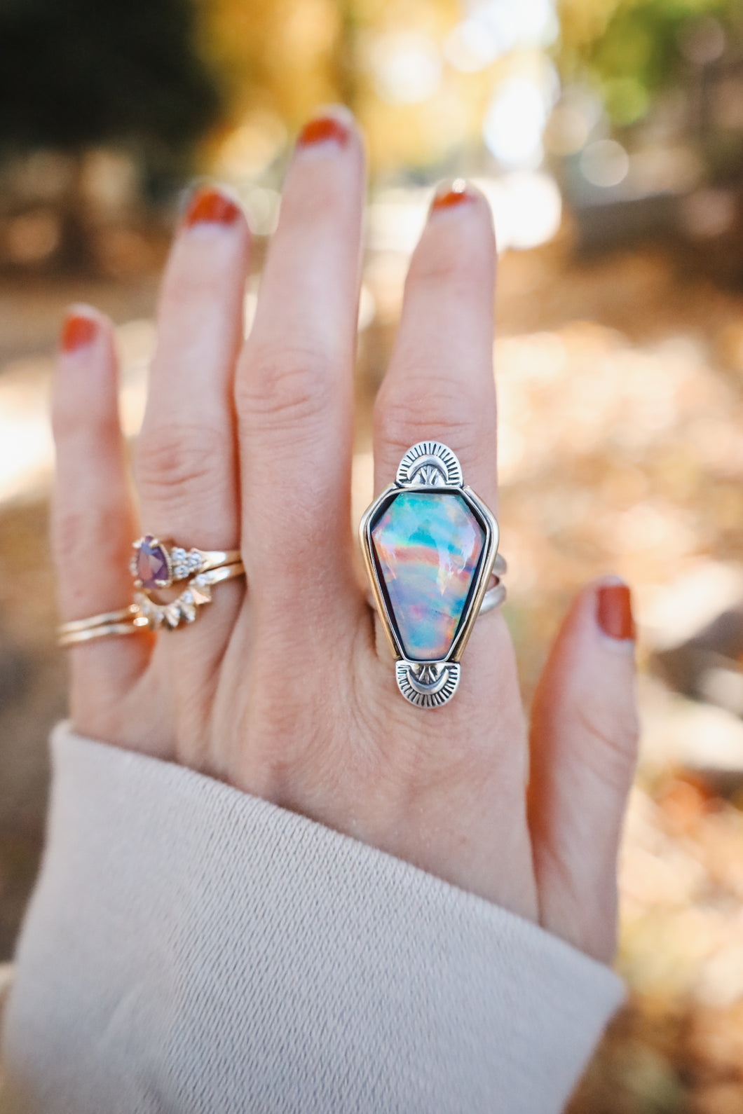 Aura Opal Coffin Ring