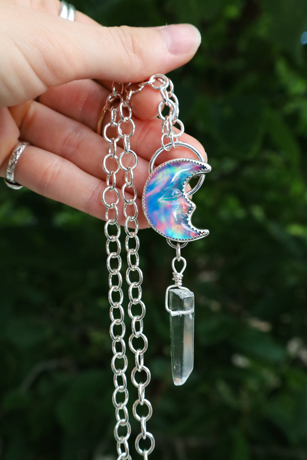 aura opal moon & quartz necklace