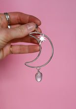 Load image into Gallery viewer, rose quartz moon hoops
