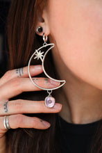 Load image into Gallery viewer, rose quartz moon hoops
