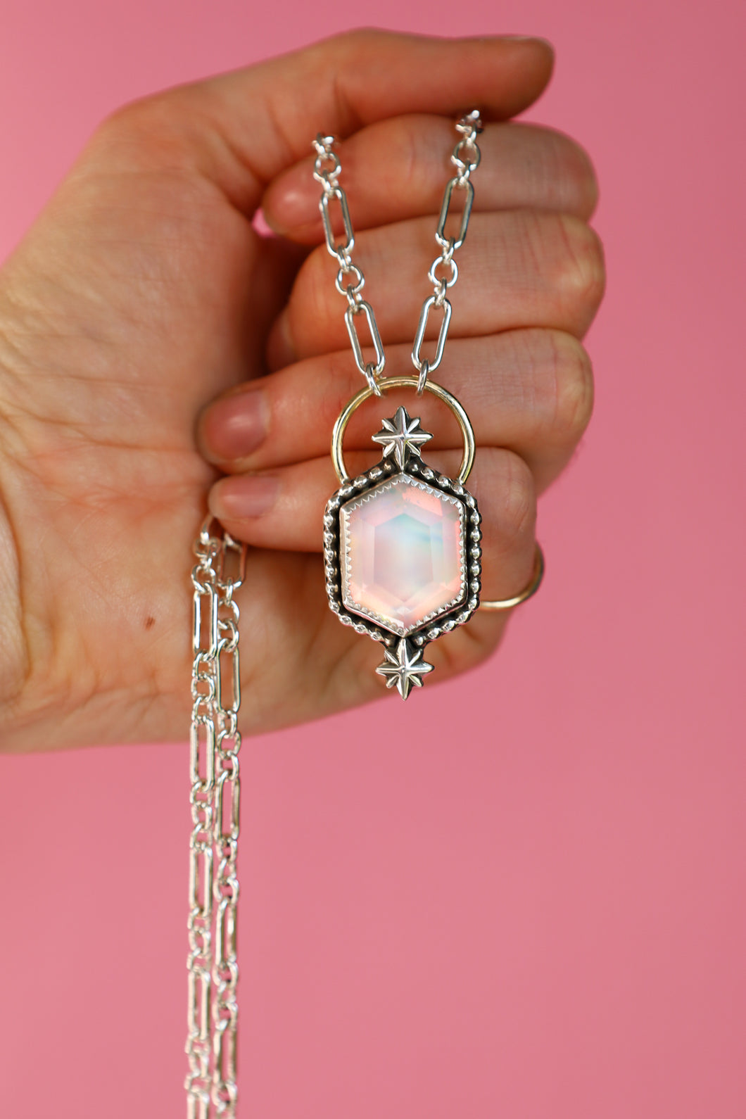 aura opal starburst necklace