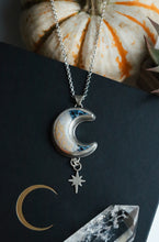 Load image into Gallery viewer, Petrified Palm Wood Moon Pendant
