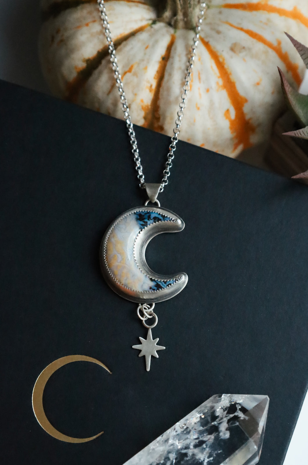 Petrified Palm Wood Moon Pendant