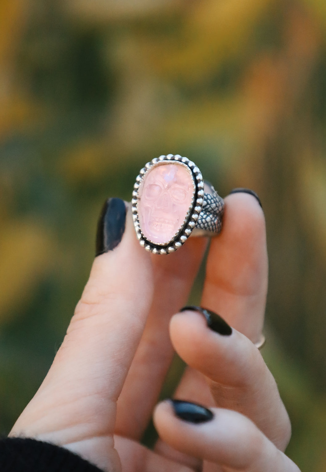 Rose Quartz Skull Ring